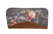 Grand portefeuille femme fermeture zippée, en faux-cuir camel et   tissu gris fleuri ,automnal, fleurs