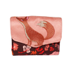 Porte-monnaie femme  accordéon broderie renard tissu marron et suédine rose saumon
