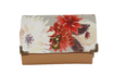 Portefeuille compact femme, cuir beige caramel clair, tissu  gris,  fleurs automnales  sauvages