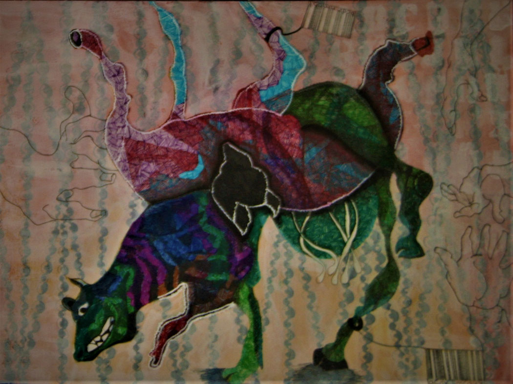 BIRTHING A MULE - Size: 22x16 ins. - Medium: pen and ink on paper.
