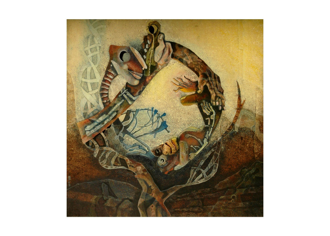 THE DOUBLE HELIX - Size: 24x24 ins. - Medium: egg tempera on board.    -    # Egg tempera