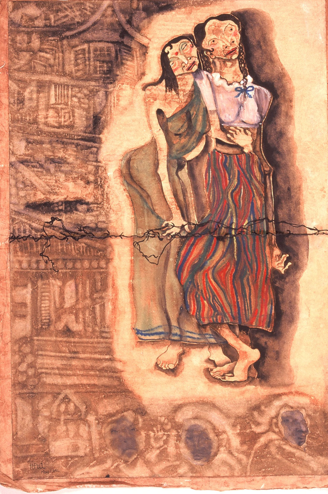 KAMALA  BUYS HER DAUGHTER NEW RIBBONS - Size: 40x24 ins.- Medium: water colour and crayons on paper.