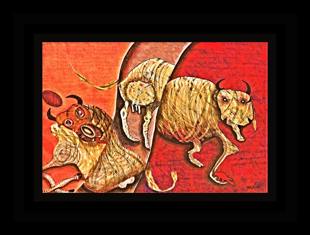 AFTER 50 YEARS, DIALOGUE WITH A CROW - Size: 30x24 ins. Medium: egg tempera on board.    -   # egg tempera
