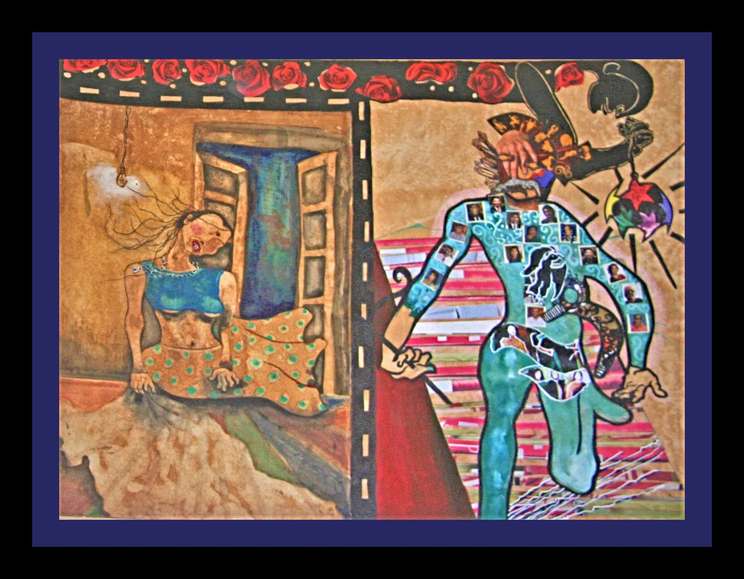 Title: THE OLD BOMBAY TALKIES  Size: 30x18 ins. - Medium: watercolour and collage on paper.