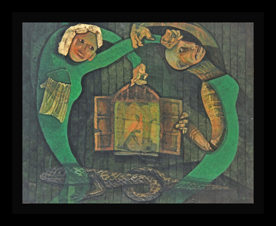 LISTEN GIRLS! - Size: 30x24 ins. - Medium: egg tempera on board.    -    #cegg tempera
