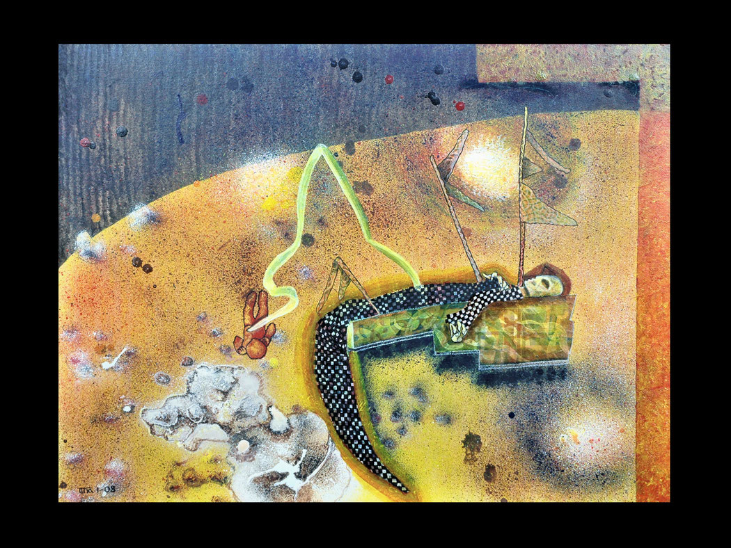 A DETOUR OF THE BIG BANG THEORY - Size: 30x24 ins. Medium: egg tempera on board.   -   # egg tempera