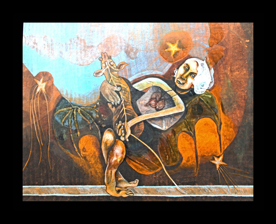 NO MORE HAIR DYE - Size: 30x25 ins. - Medium: egg tempera on board.    -    # egg tempera