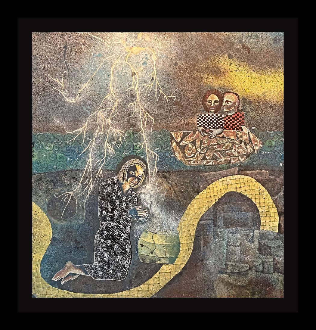 IMANGINARY LIGHTENING - Size: 36x24 ins. - Medium: egg tempera