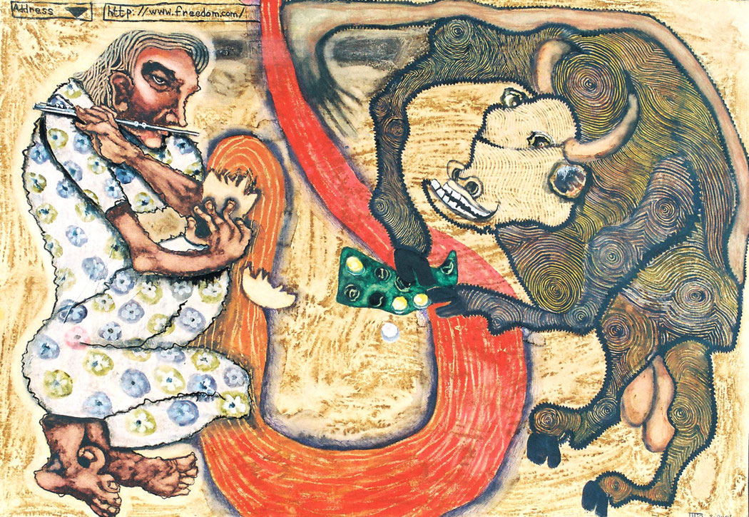  THE TWENTIETH CENTURY MIRACLE - Size: 40x36 ins. - Medium: coffee & watercolour on paper.