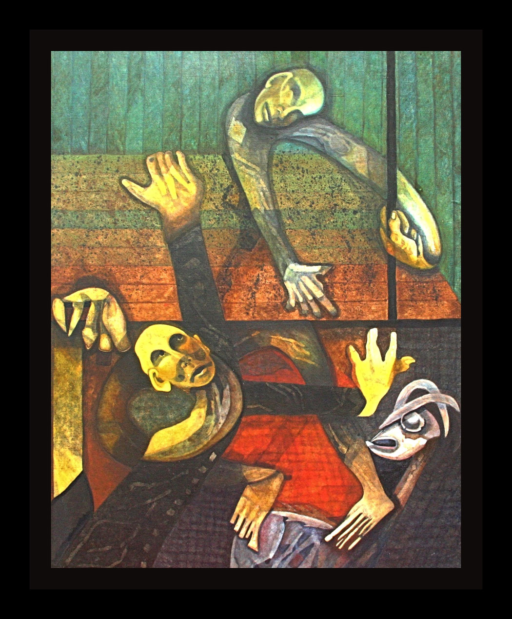 TWO MEN & A GOAT : Size: 31x24 ins. Medium: egg tempera on board.   -   # egg tempera