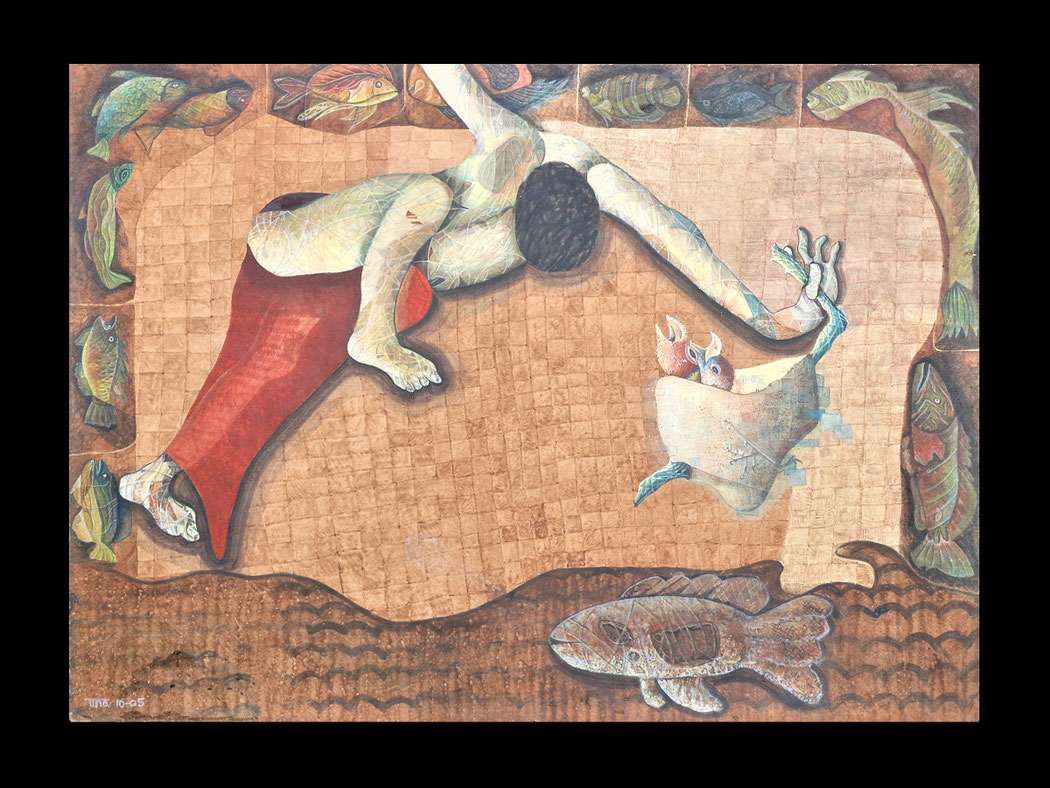 LEAPING - Size: 32x24 ins. - Medium: egg tempera on board.    -    # egg tempera