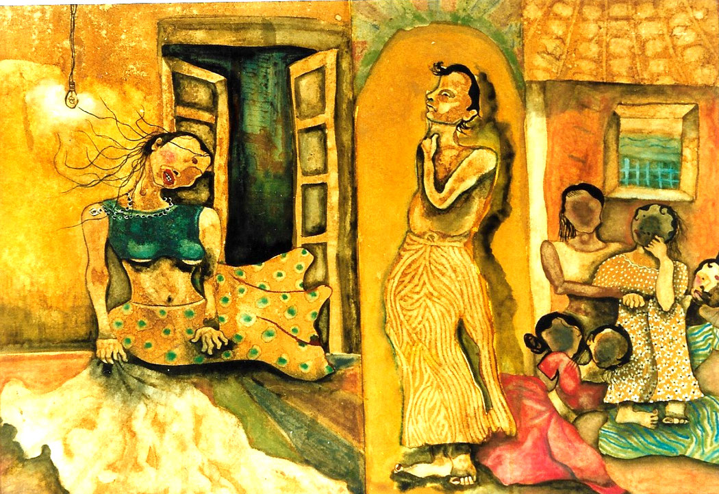 THE OLD BOMBAY TALKIES - Size: 30x18 ins. Medium: coffee, water colour on paper