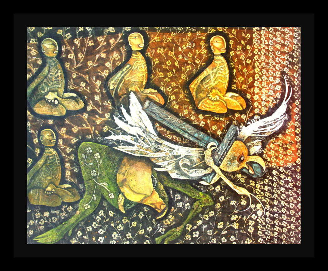 YOGA DAYS - Size: 31x24 ins. Medium: egg tempera on board.    -    # egg tempera