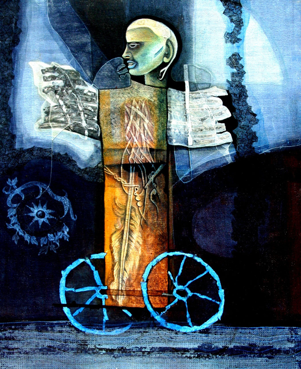 WHEELS- my eternal itinerant lifestyle - Size: 26x21 ins. - Medium: egg tempera on board.    -    # egg tempera