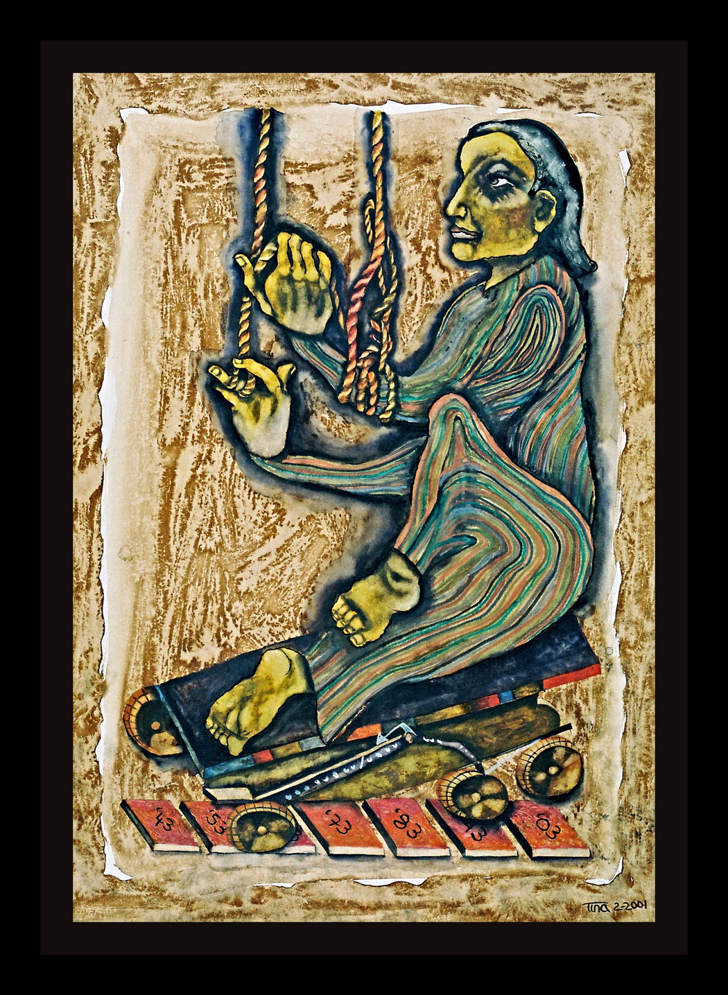 UNTYING ROPES - Size: 24x18 ins. - Medium: coffee and water colour on paper