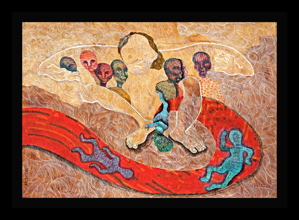 BIRTH CANAL - Size: 28x20 ins. - Medium: pen & ink on paper