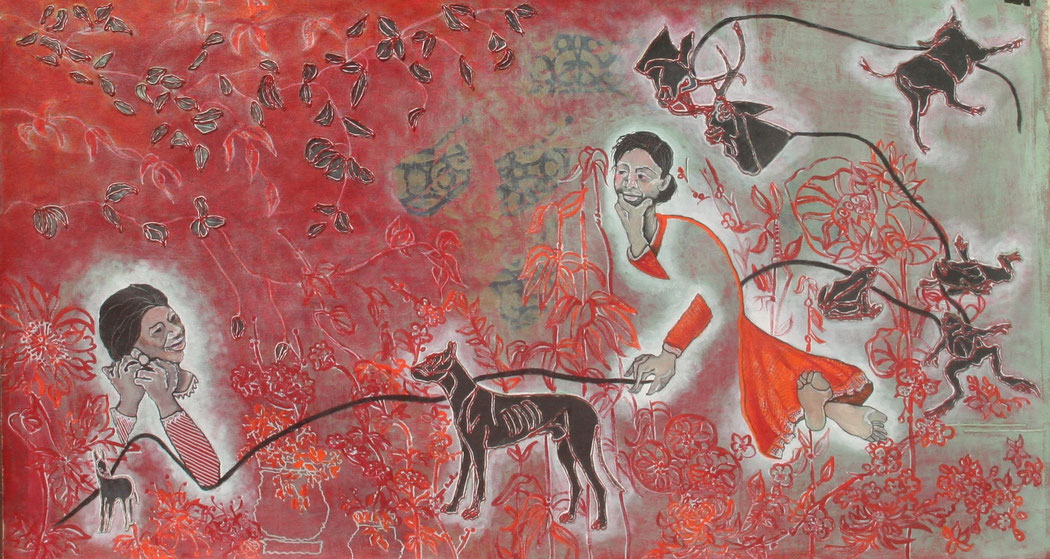 THE VIEW FROM MARS - Size: 48x37 ins. - Medium: acrylic & thread on canvas