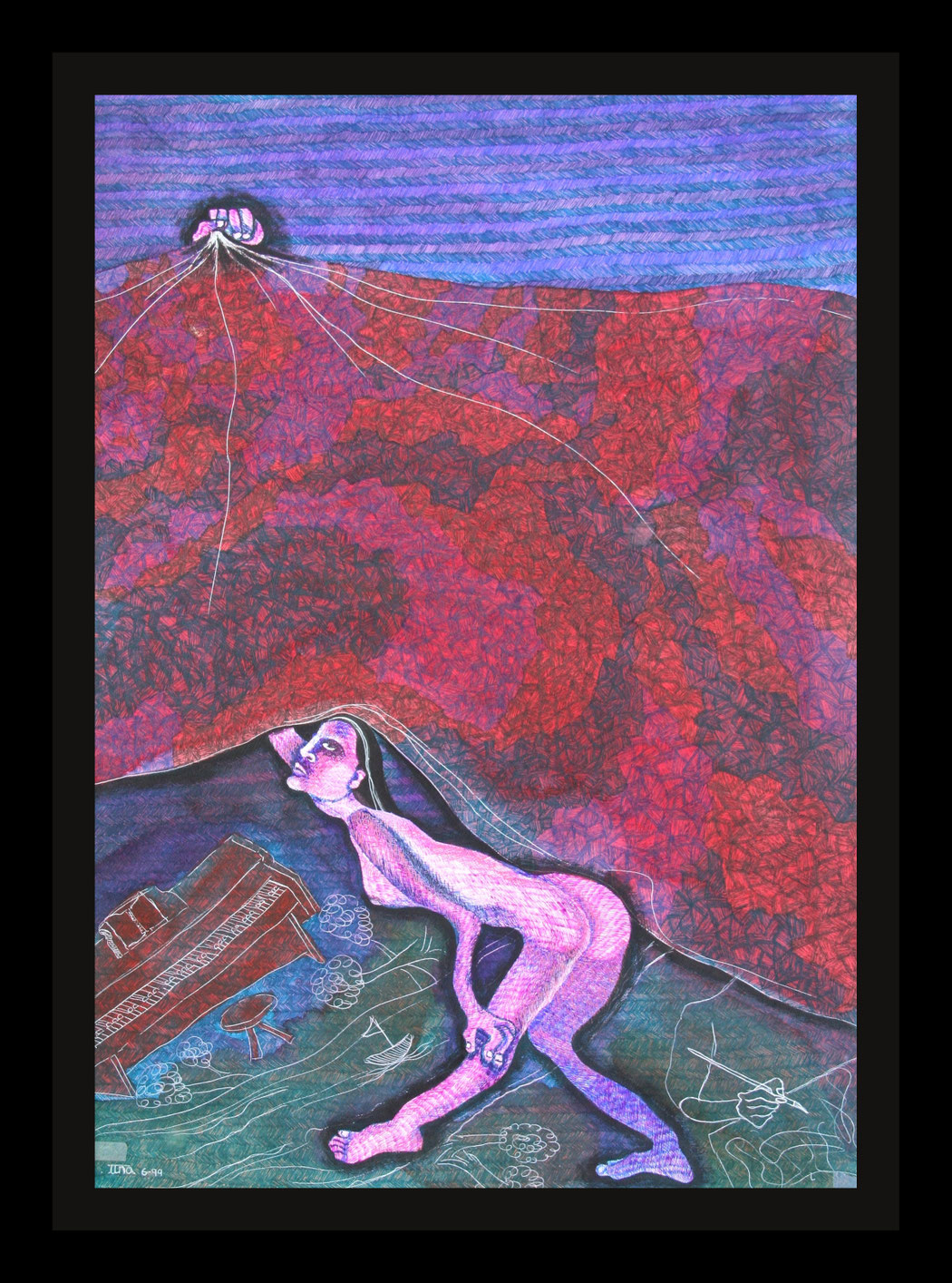 THE BEDSPREAD - Size: 28x20 ins. - Medium: pen and ink on paper