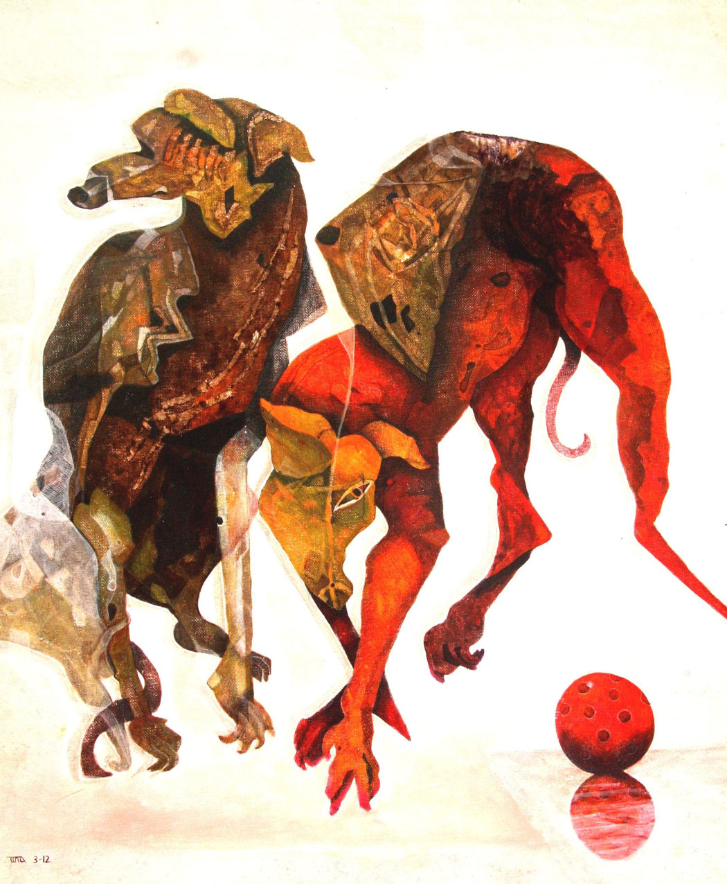 HOUNDS - Size: 26x21 ins. Medium:egg tempera on board.   -    # egg tempera