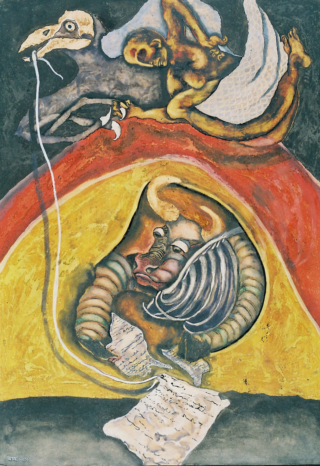 THE PROCESS OF PAINTING - Size: 40x36 ins. Medium: coffee & watercolour on paper.
