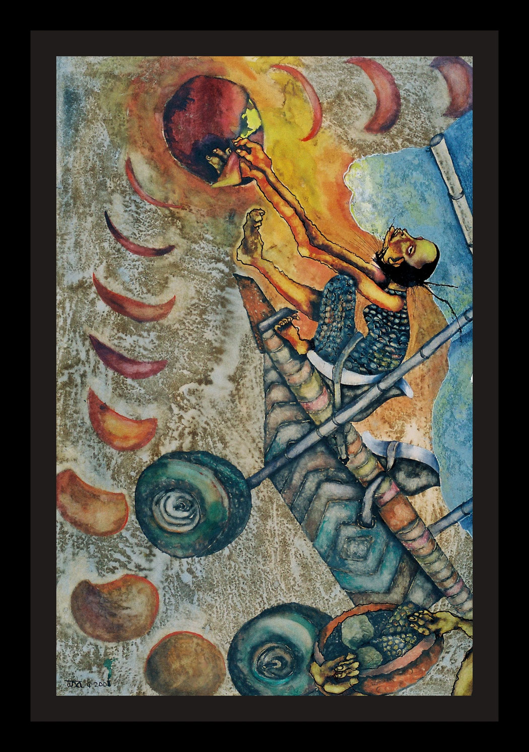 THE ECLIPSE - Size: 39x28 ins. - Medium: coffee & watercolour on paper.