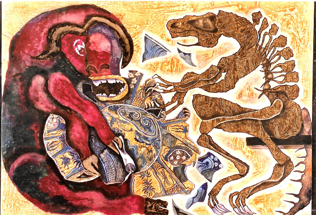 JAZZY RIFFS - Size: 36x24 ins. - Medium: coffee and water colour on paper
