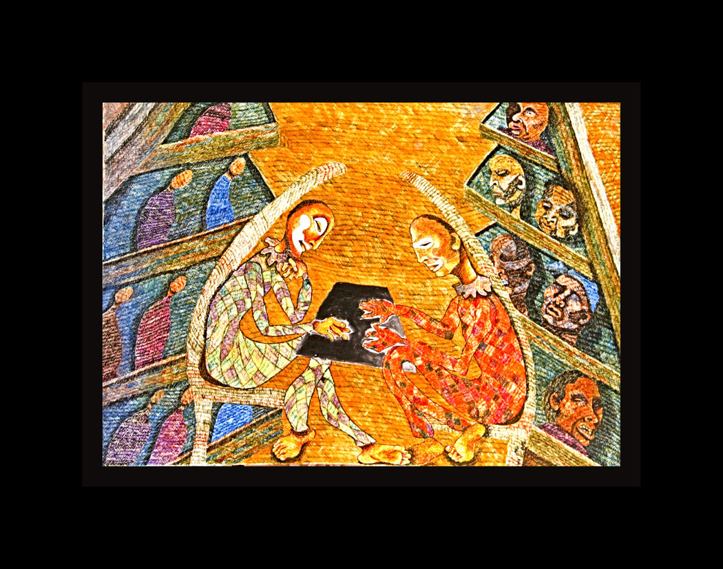 THEY LOOK ON FROM PACKED BENCHES - Size: 35x25 ins. - Medium: egg tempera on board.   -    # egg tempera