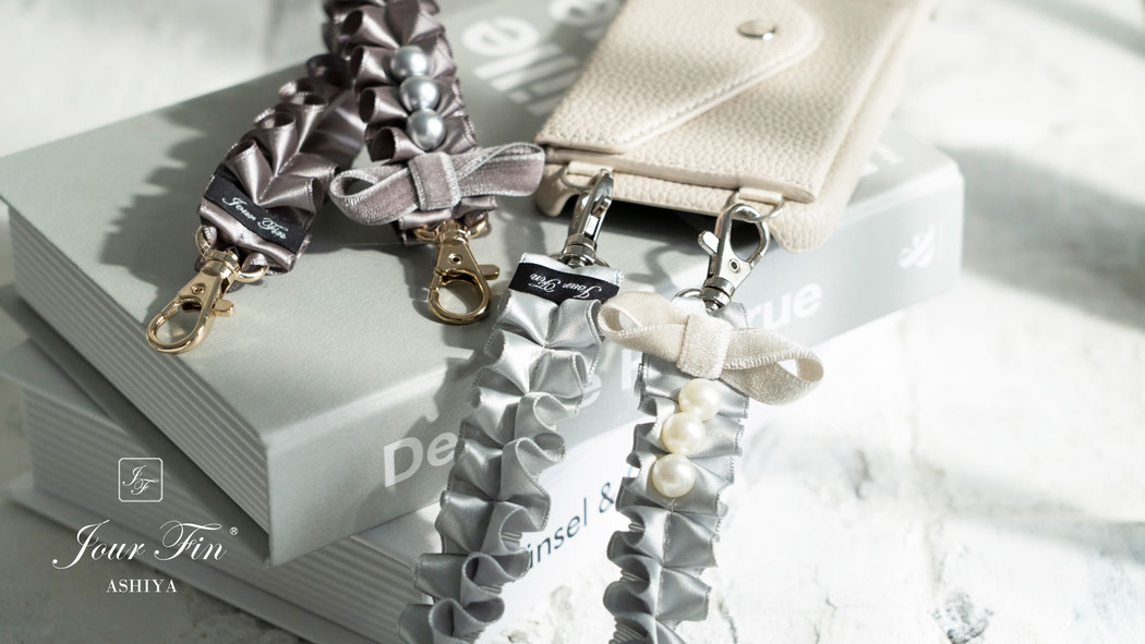 JourFin　ジュールフィン　ラブリボン　LoveRibbon　リボン　リボン教室　リボン教室芦屋　リボン　リボンワーク　リボン資格　リボンレッスン　フリルショルダー　フリルショルダーストラップ　スマホストラップ　フリルスマホストラップ　木馬リボン　MOKUBAリボン　MOKUBA　リボンショルダー