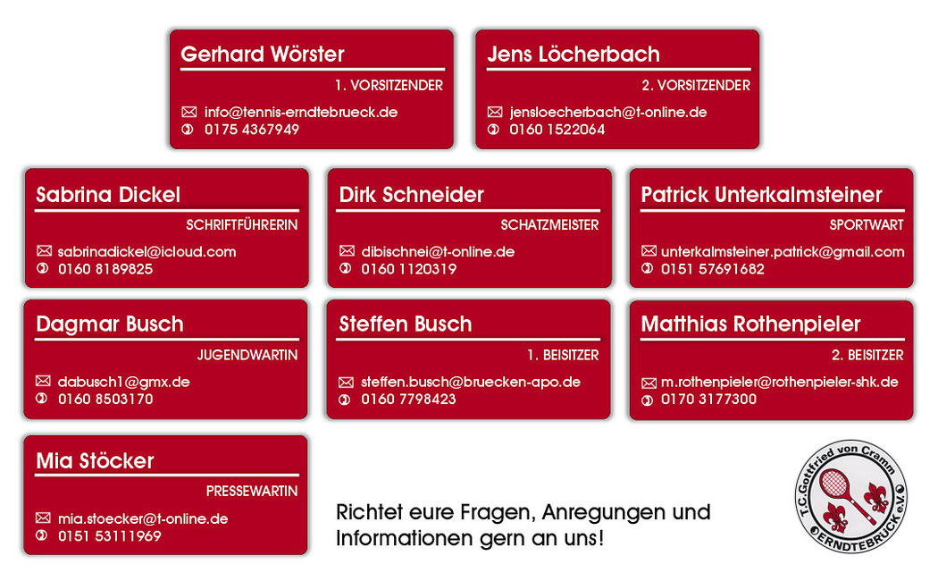Organigramm des Vorstands TC Gottfried von Cramm Erndtebrück e.V. Stand nach der JHV vom 04.05.2024