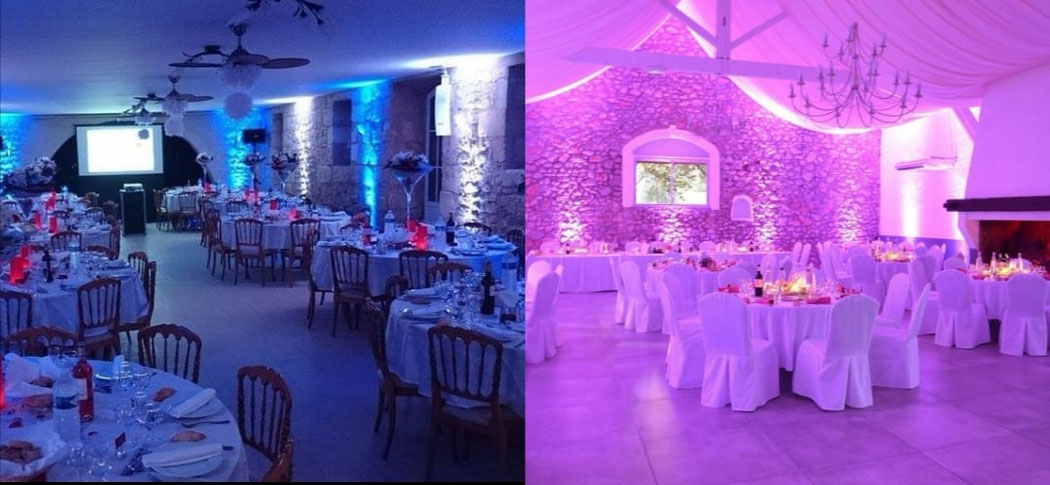 décoration lumineuse mariage Lyon - projecteur LED pour votre salle de réception 