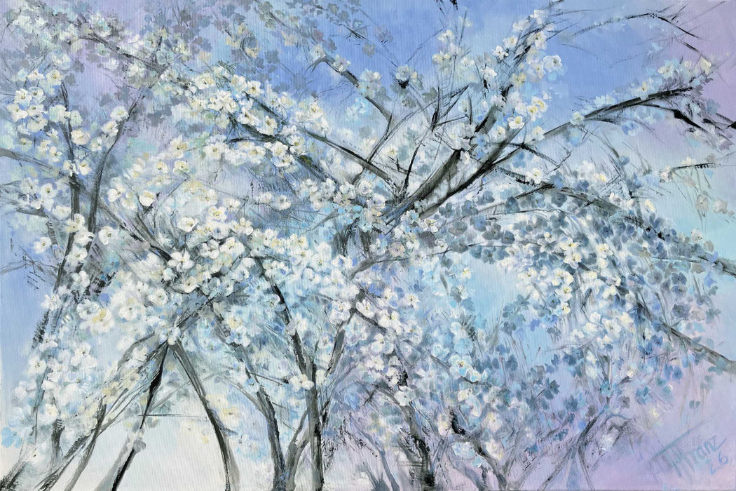 Frühblühende Wildkirsche -  Acryl auf Leinwand - 80 x 120 - Heidemarie Franz ©