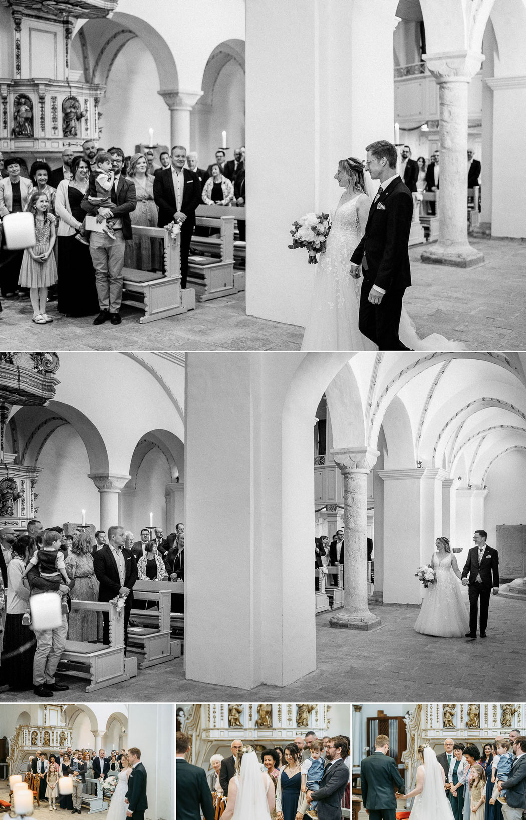Hochzeitsfotografie Harz: Das Brautpaar im Seitengang der integrierten Klosterkirche.