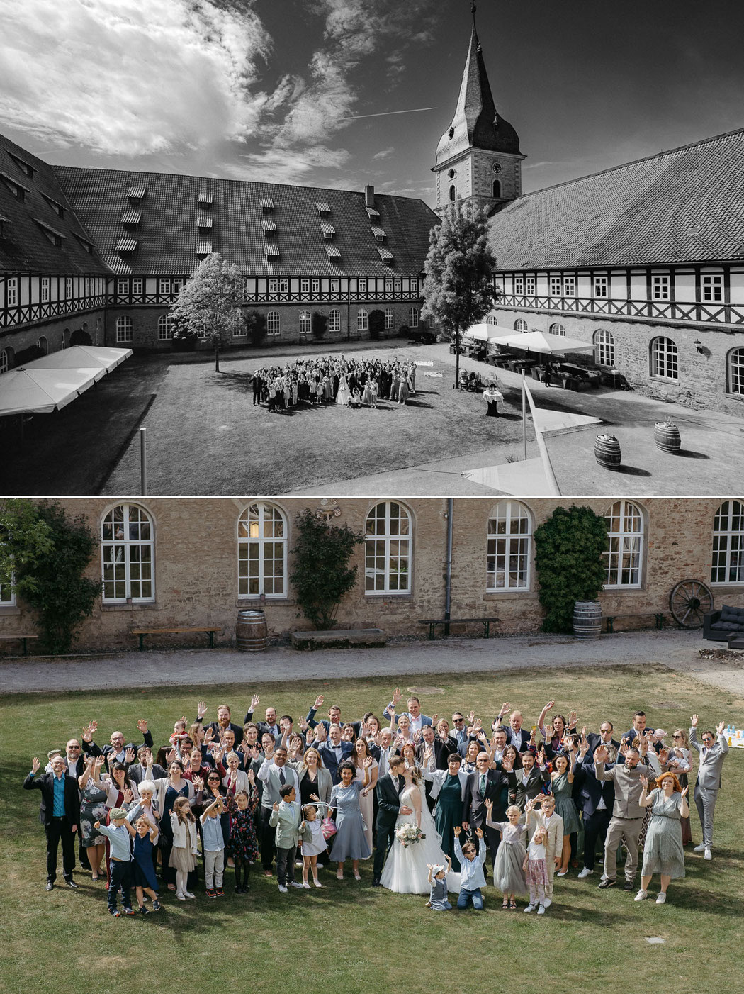 Weitwinkelaufnahme Kloster Wöltingerode: Der historische Innenhof als Hochzeitskulisse im Harz.
