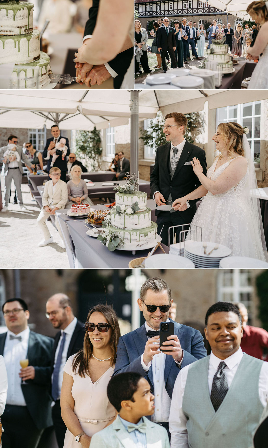 Hochzeitsfotograf Harz: Detailaufnahme der mehrstöckigen Torte für die Maihochzeit.