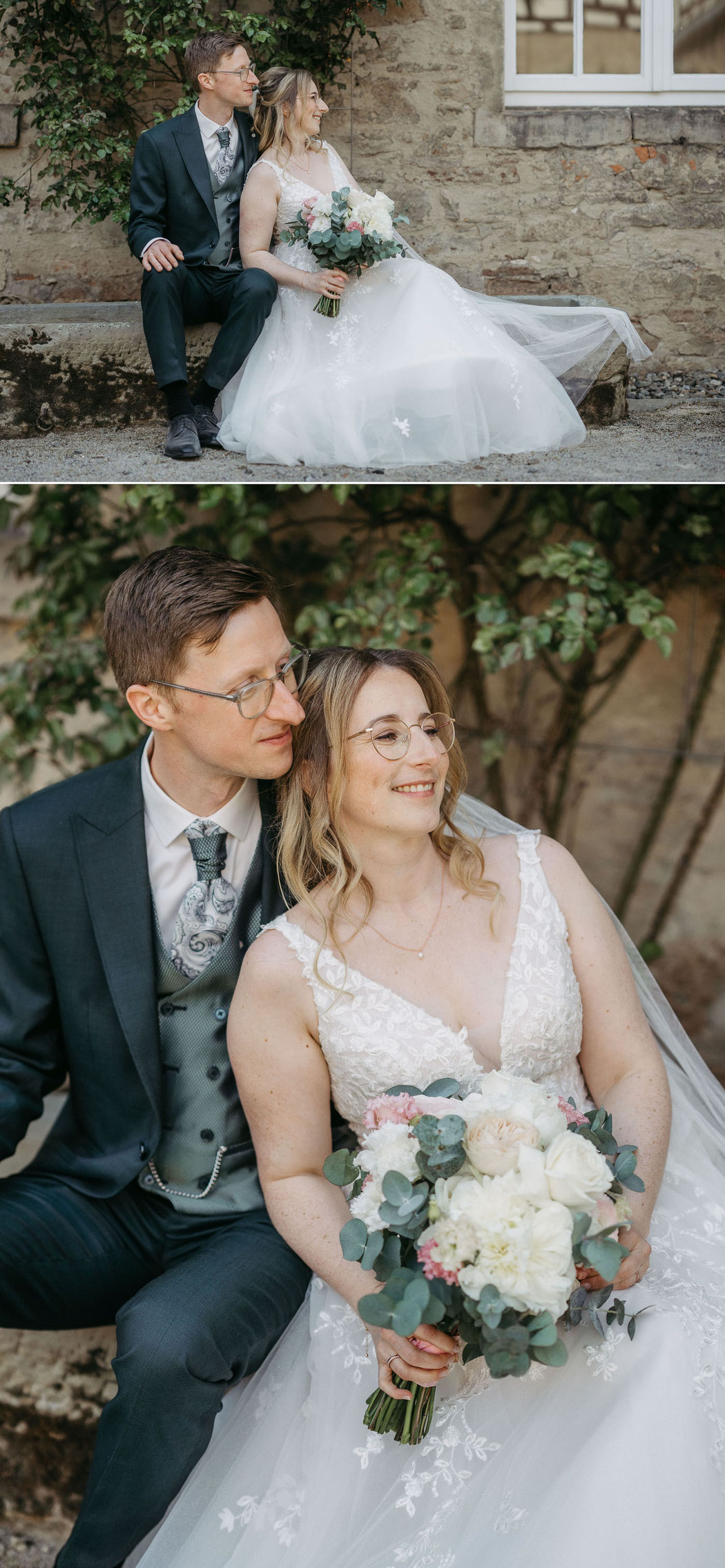 Hochzeitsfotograf Harz: Lustige Hochzeitsfotos mit Alpakas im Klostergarten Vienenburg.