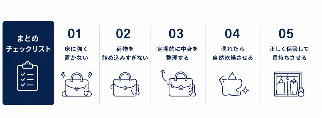 ビジネスバッグを長持ちさせるための5つのチェックポイント