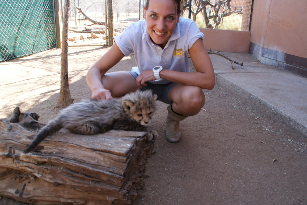 Herzig 2010, während ihrem vierwöchigem Aufenthalt als Volunteer bei der Organisation cheetah.org .