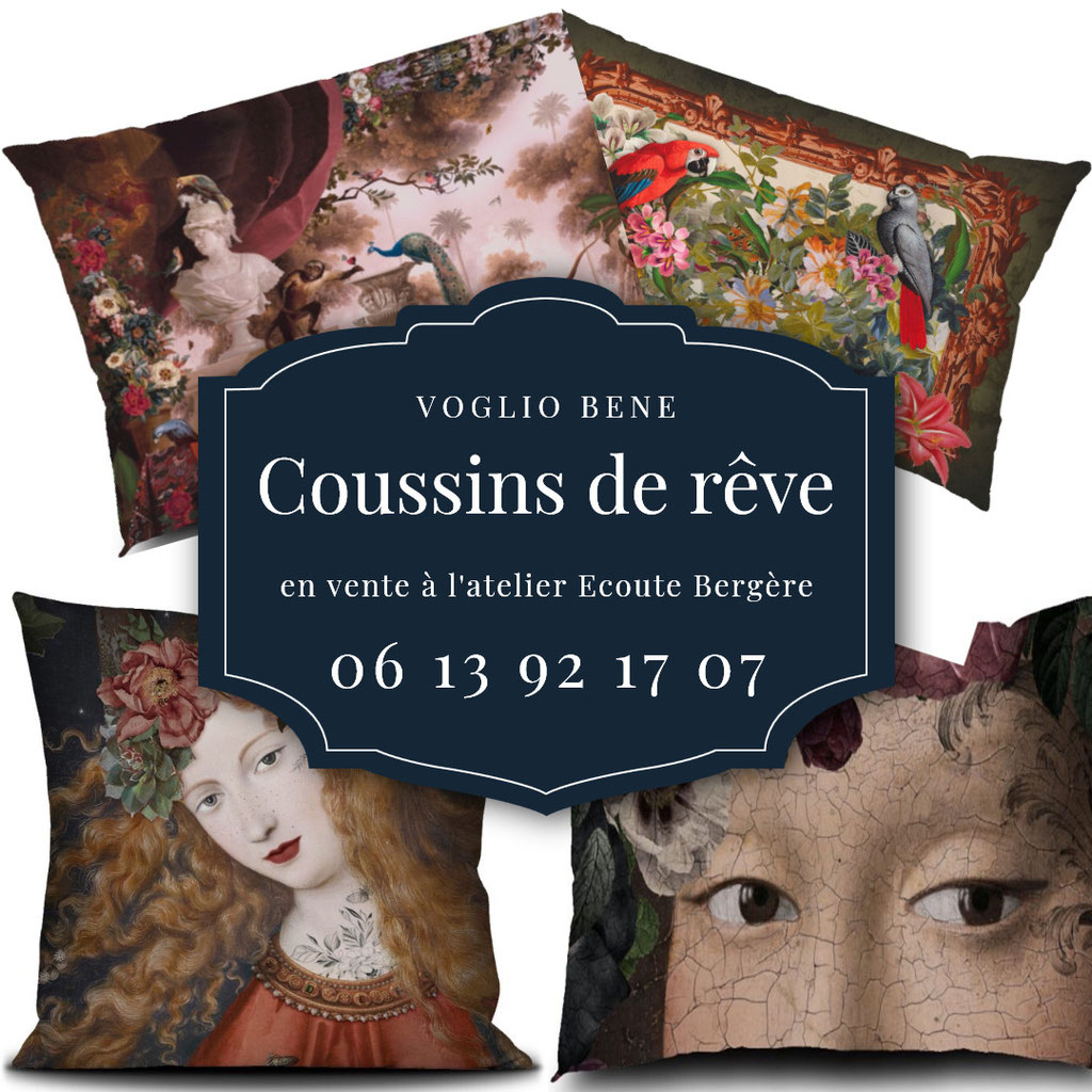 Coussins Voglio Bene distribués par Ecoute Bergère