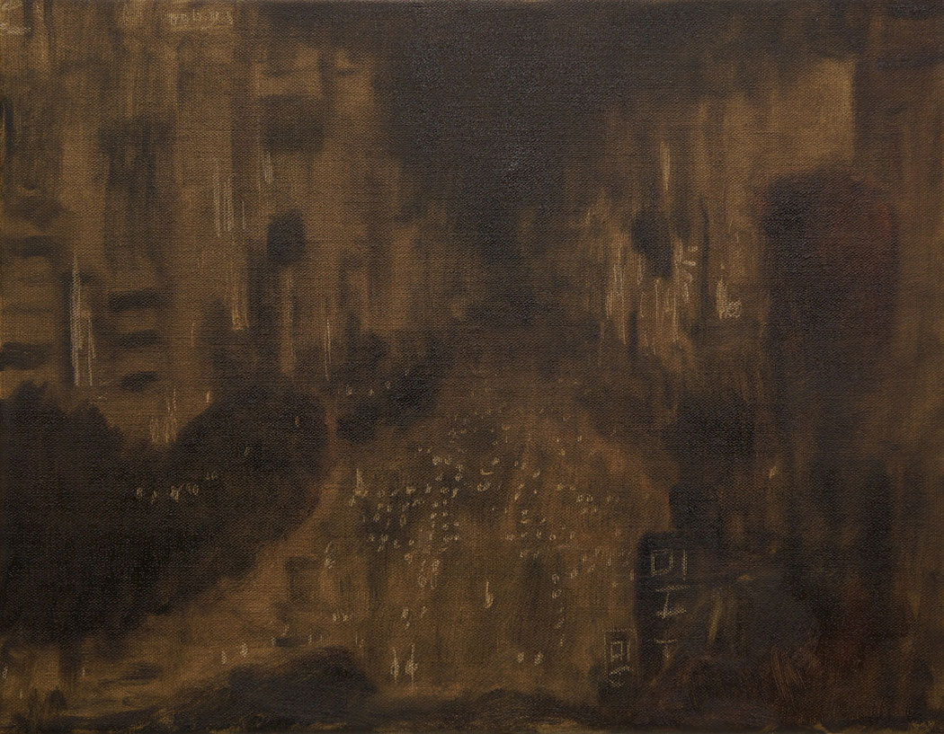 Seoul, Gang Nam, Nacht, Öl auf Leinwand, 35 x 45 cm