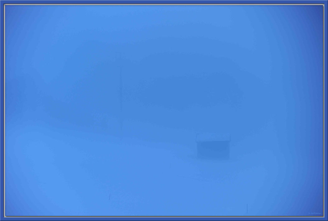 Foto:Kunst,Blau,KF001,Hütte,Nebel,Klosters Dorf,Schweiz,David Brandenberger,