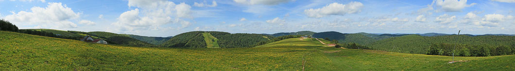 Vue sur les paturages qui bordent l'auberge de Schmargult