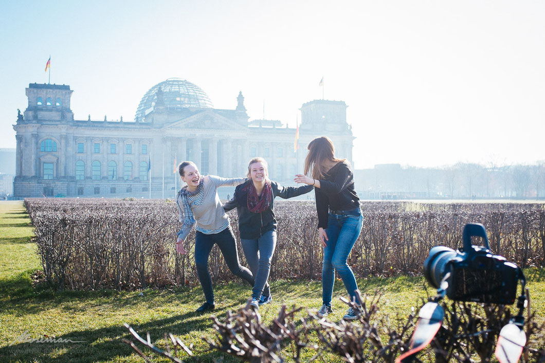 Politics can be fun - girls playing in front of German Bundestag