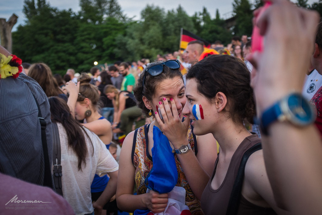 After the goal. French fans at a public viewing party during the world cup quarter final 2014.