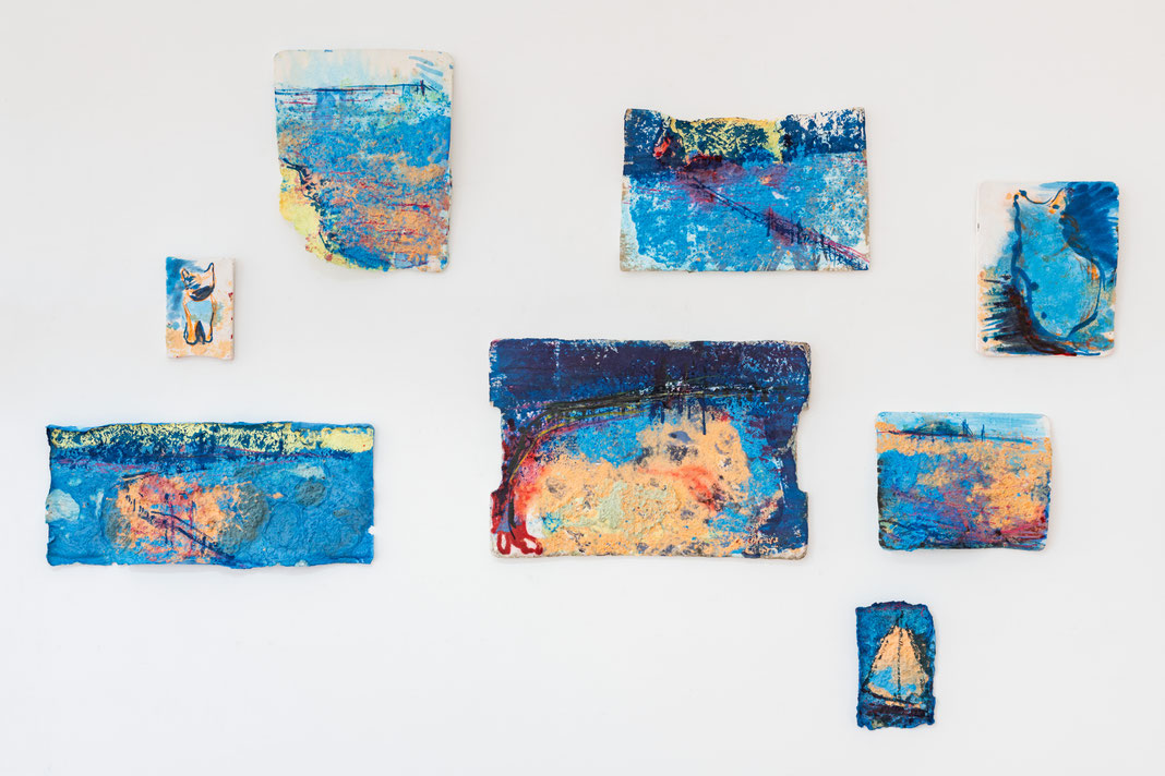 ÖRESUND. 2024, paper cast, pulp painting, pigment, ink, series paper reliefs. photo © www.materialmatters.online / Victoria Gentsch