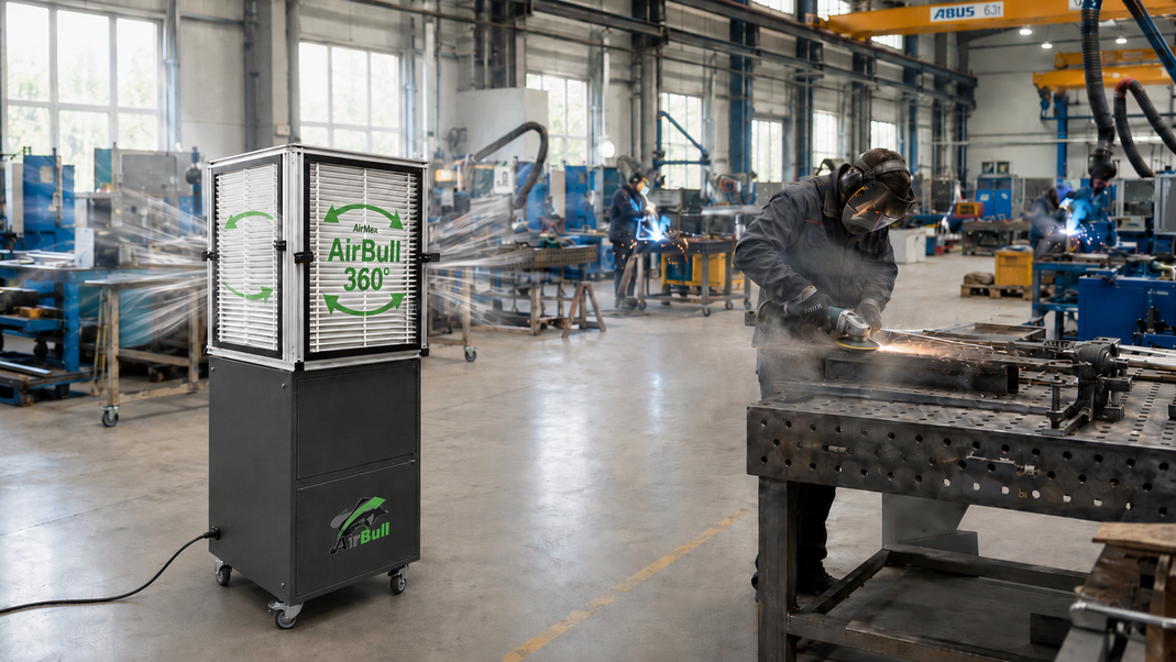 AirBull TOWER Vorteil: Plug & Play Hallenabsaugung – sofort einsatzbereit ohne Montage