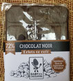 tablette 70g de chocolat noir bio 72% de cacao pure origine equateur aux éclats de café dans son emballage compostable 