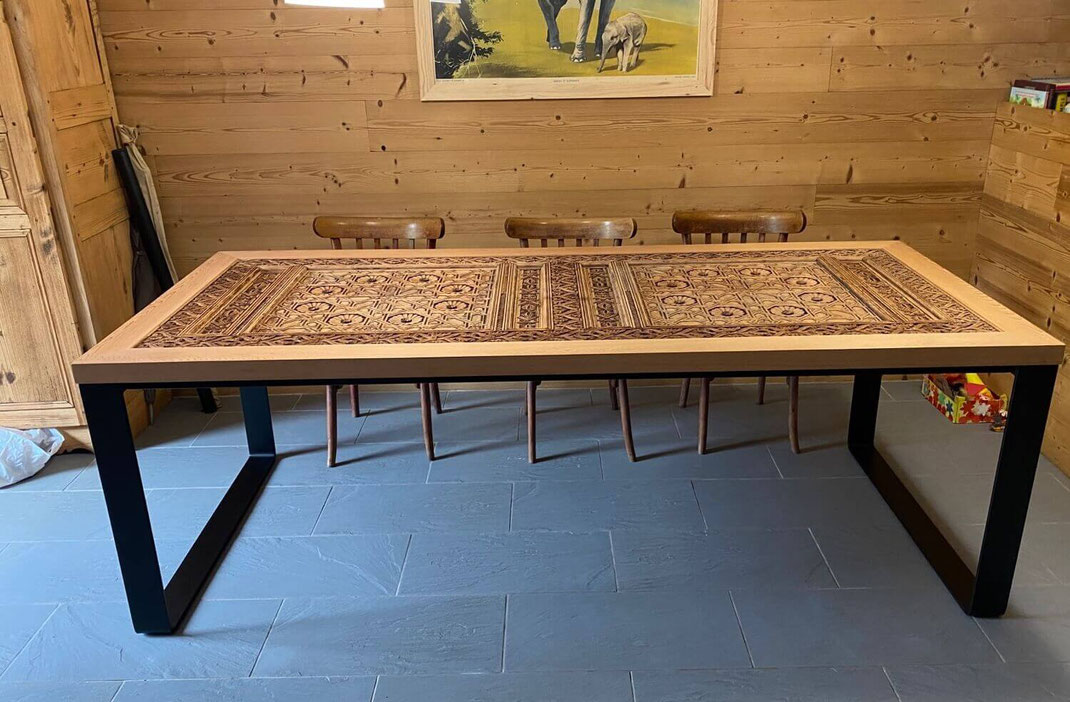 Banc en bois massif pied métal sur mesure Évandre