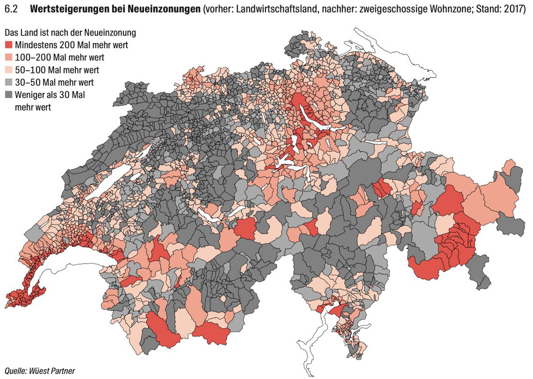 Bildtitel: Wertsteigerung bei Neueinzonungen / Quelle: Wüest Partner (Screenshot 4.11.2021)