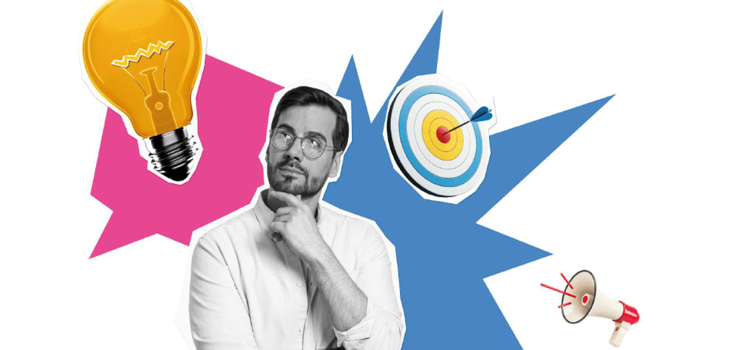 illustrative abbildung mann denkt nach zum thema "der richtige name für meine praxis"