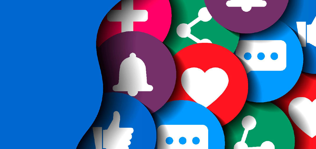 illustration mit vielen bunten socialmedia symbolen